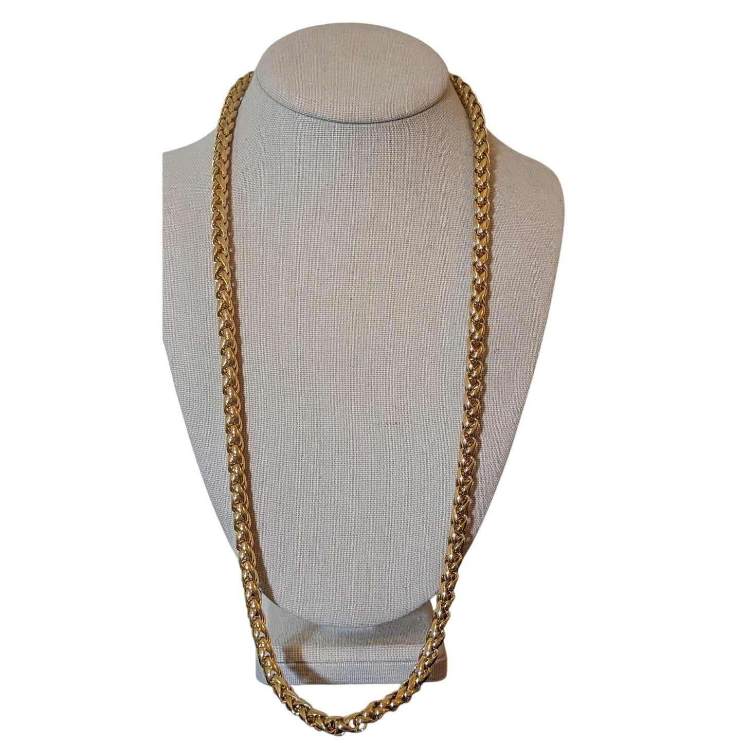 Polished Gold Tone Heavy Wheat 30" Chain Link Design Statement Necklace