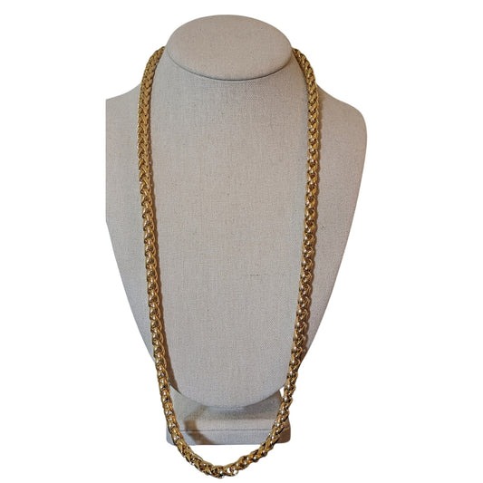 Polished Gold Tone Heavy Wheat 30" Chain Link Design Statement Necklace