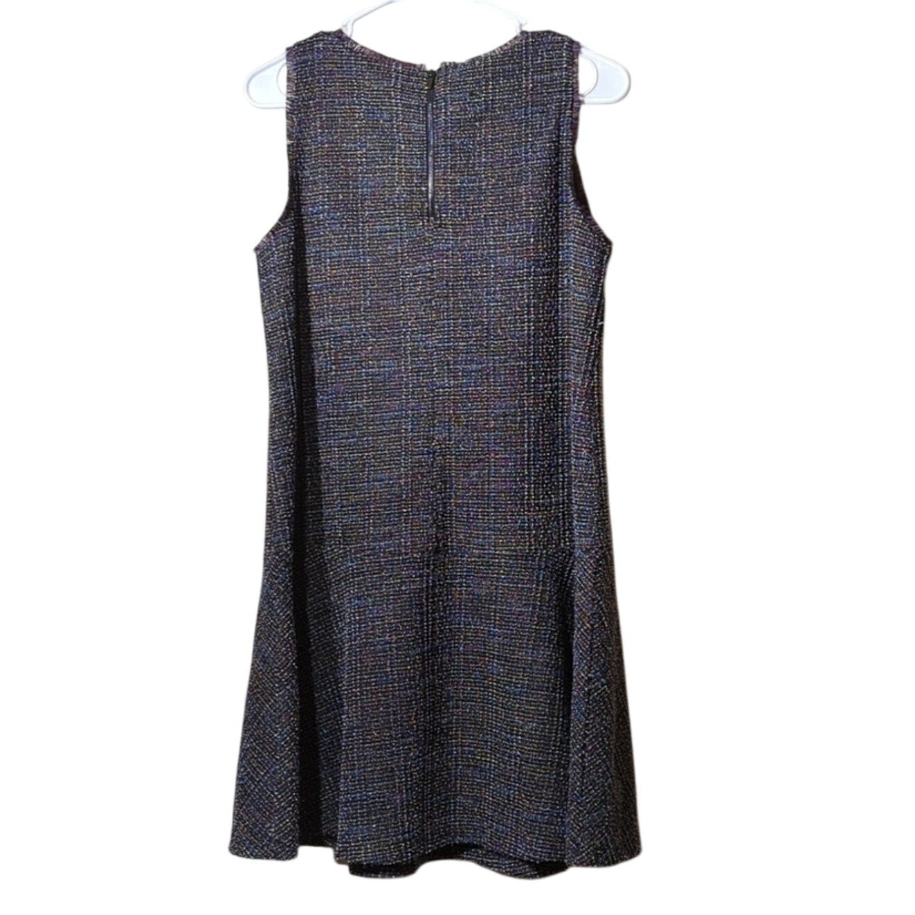 Loft Tweed Metallic & Color Flecked Jumper w/ Fringe Detail & Flare Skirt Sz M
