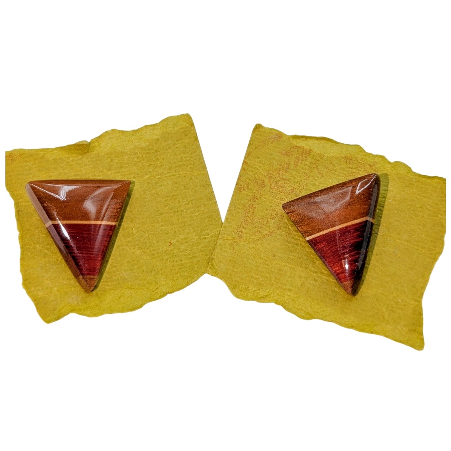 Triangle Redwood Inlay Pierced Earrings