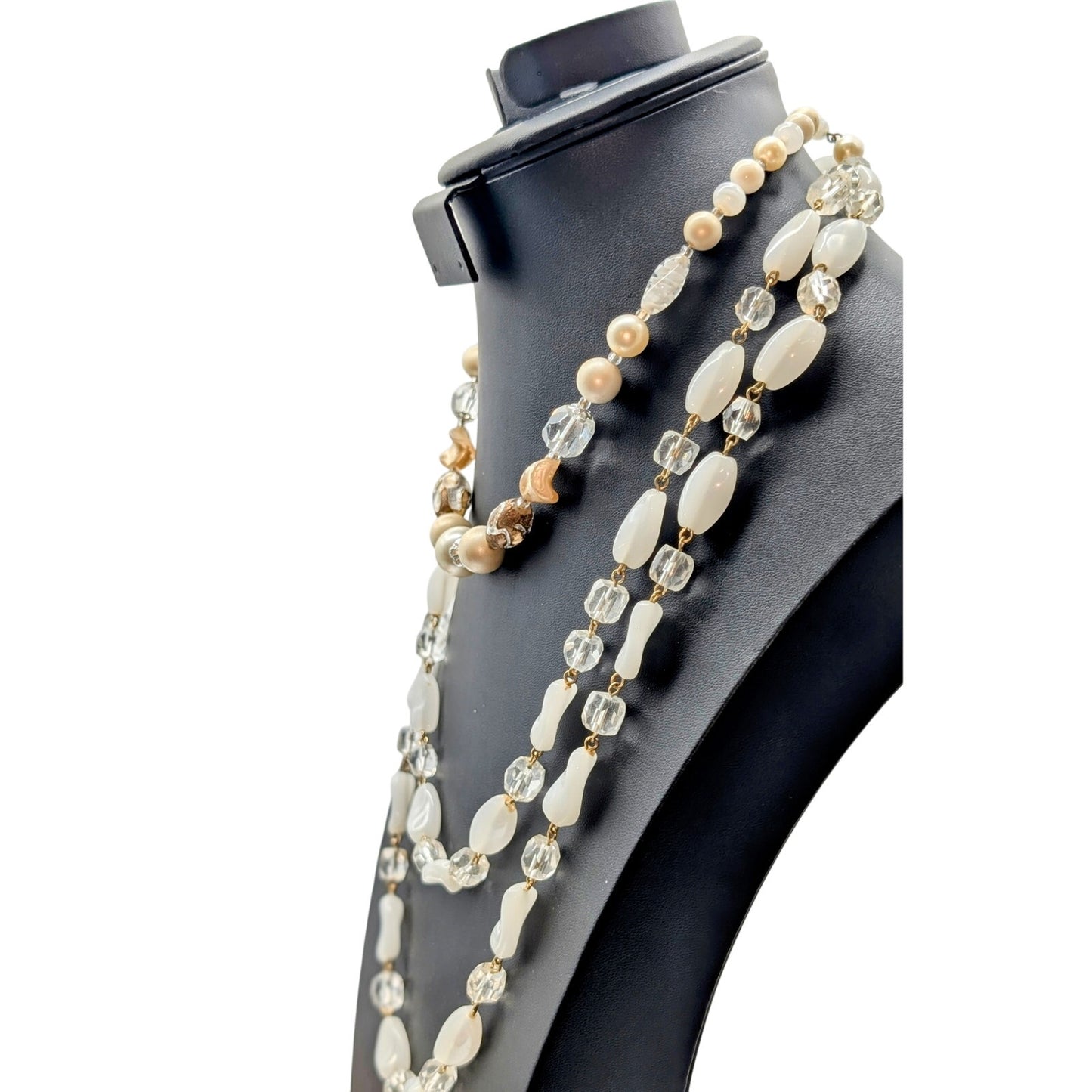 Lot of Two Vintage Glass Bead Glass Crystal Faux Pearl Necklaces