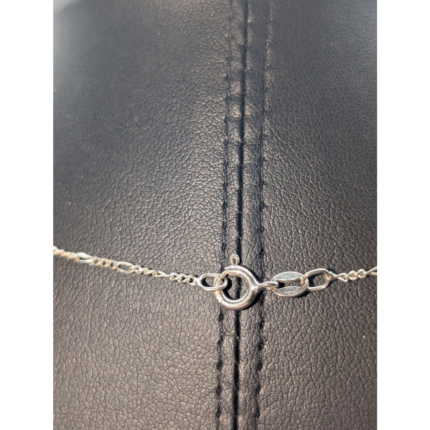 Vintage 925 Sterling Silver 4 Oval Gemstone & Diamond Figaro Chain Necklace