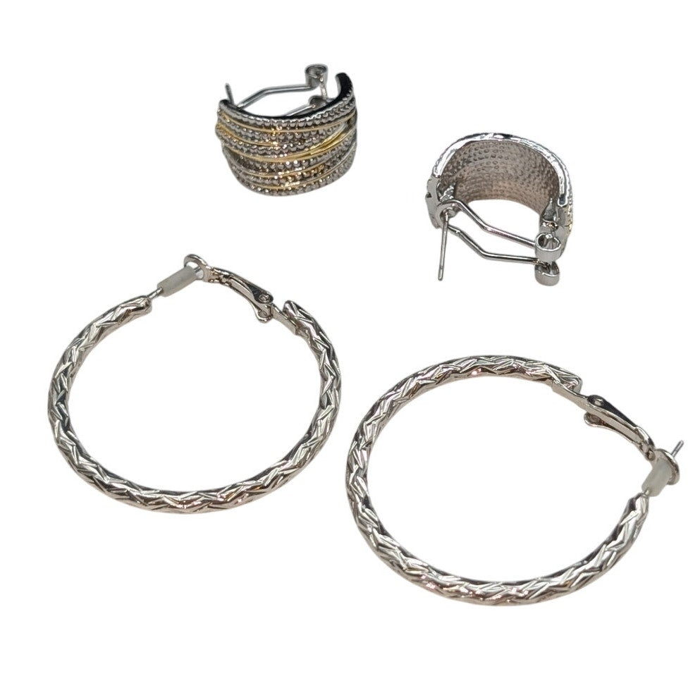 Lot of Two Pair Silver Tone & Two Tone Pierced Hoop Earrings