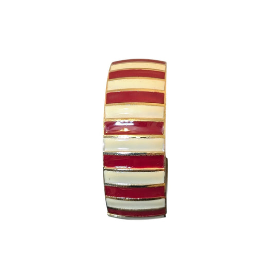 Red Cream Stripe Gold Tone Oval Clamper Style Bangle Bracelet