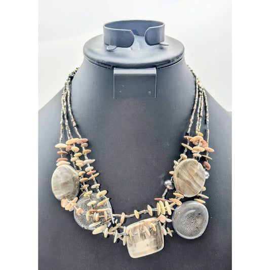Cg Chunky Multi-Strand Ceramic Shell Bead 17.5"-20" Necklace