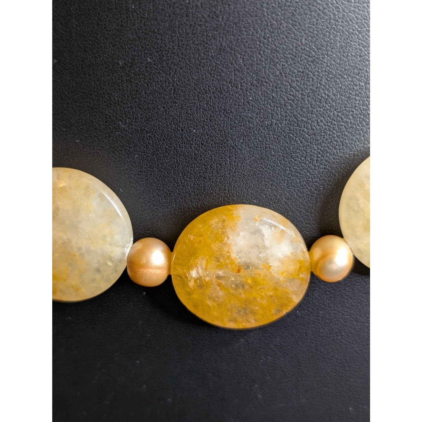 Vintage Sterling Silver Citrine Stone Champagne Genuine Pearl Beaded Necklace