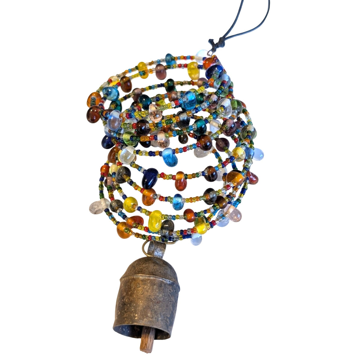 Glass Rainbow Spiral Wind Spinner Iron Bell Garden Chime