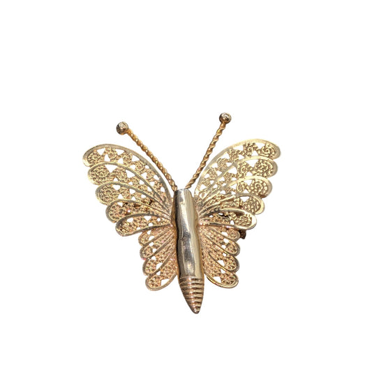 Vintage Delicate Filigree Gold Tone Butterfly Pin