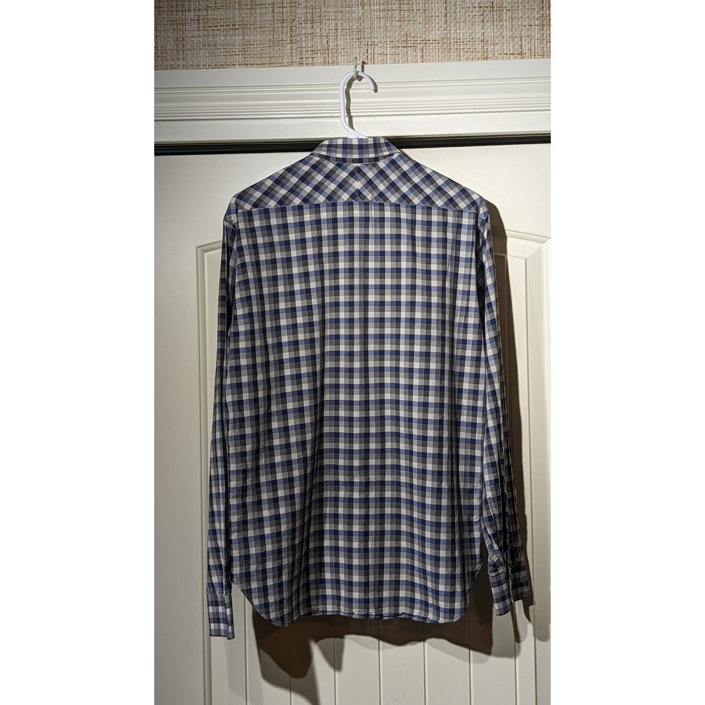 Billy Reid Made in Italy Blue Gray Check Standard Cut Button Up Shirt Mens Sz S