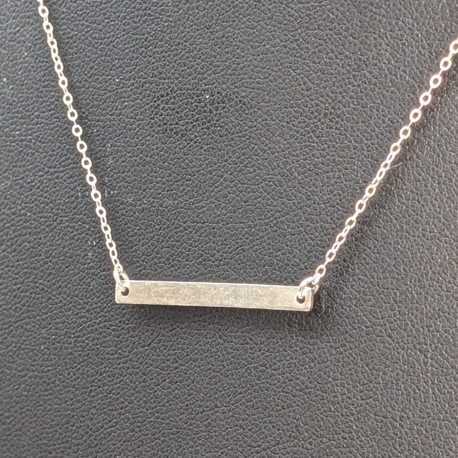 925 Sterling Silver Dainty Hammered Hanging Bar Chain 19" Necklace