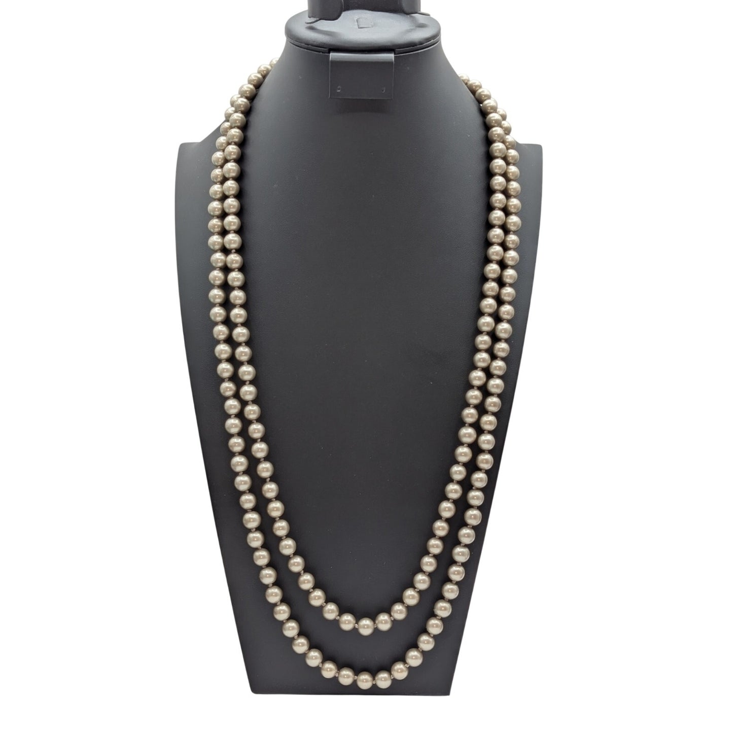 Champagne Taupe Knotted Glass Pearl Beaded Approximately 70" Strand Necklace