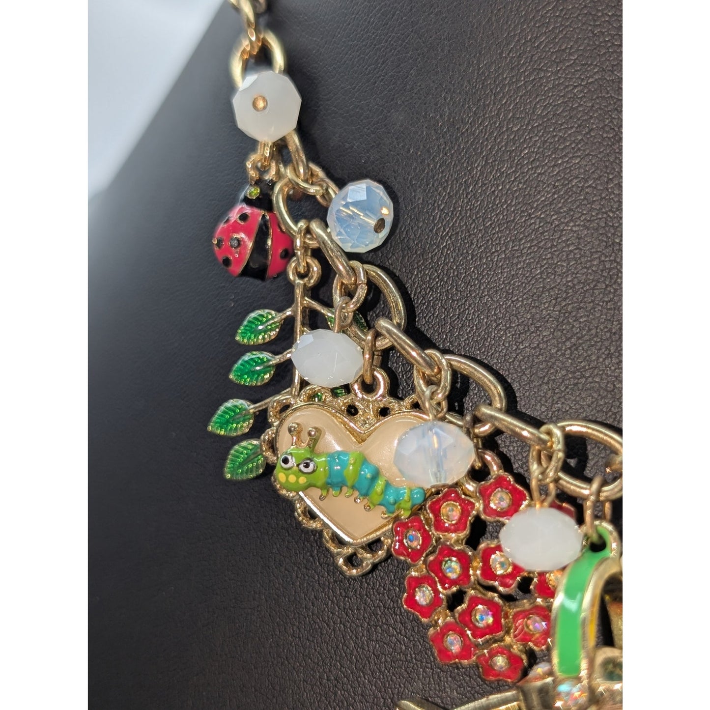 Betsey Johnson Garden Party Gold Tone Charm Dangle 15.75"-18.75" Necklace