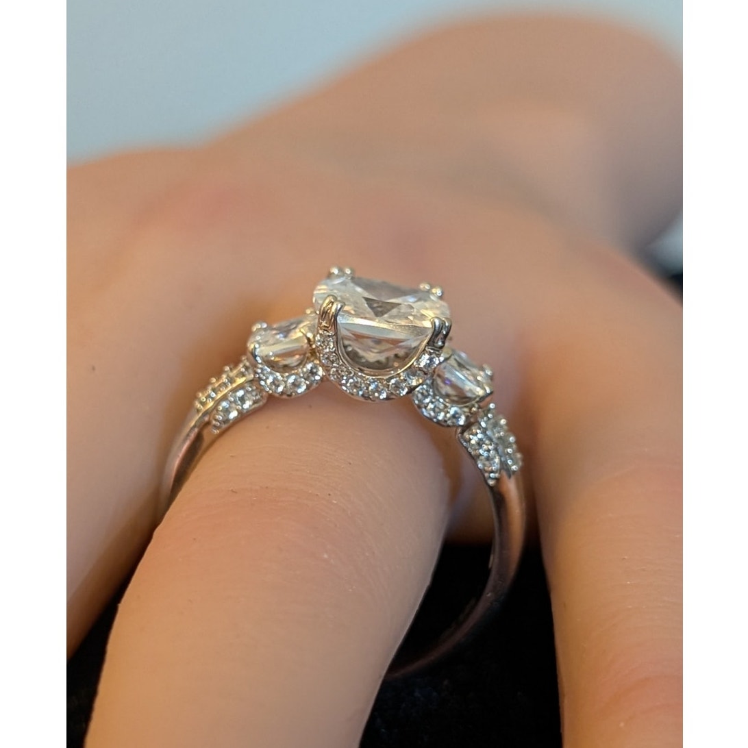 925 Sterling Cushion Cut CZ Center Stone Encrusted Engagement Ring Sz 11.75