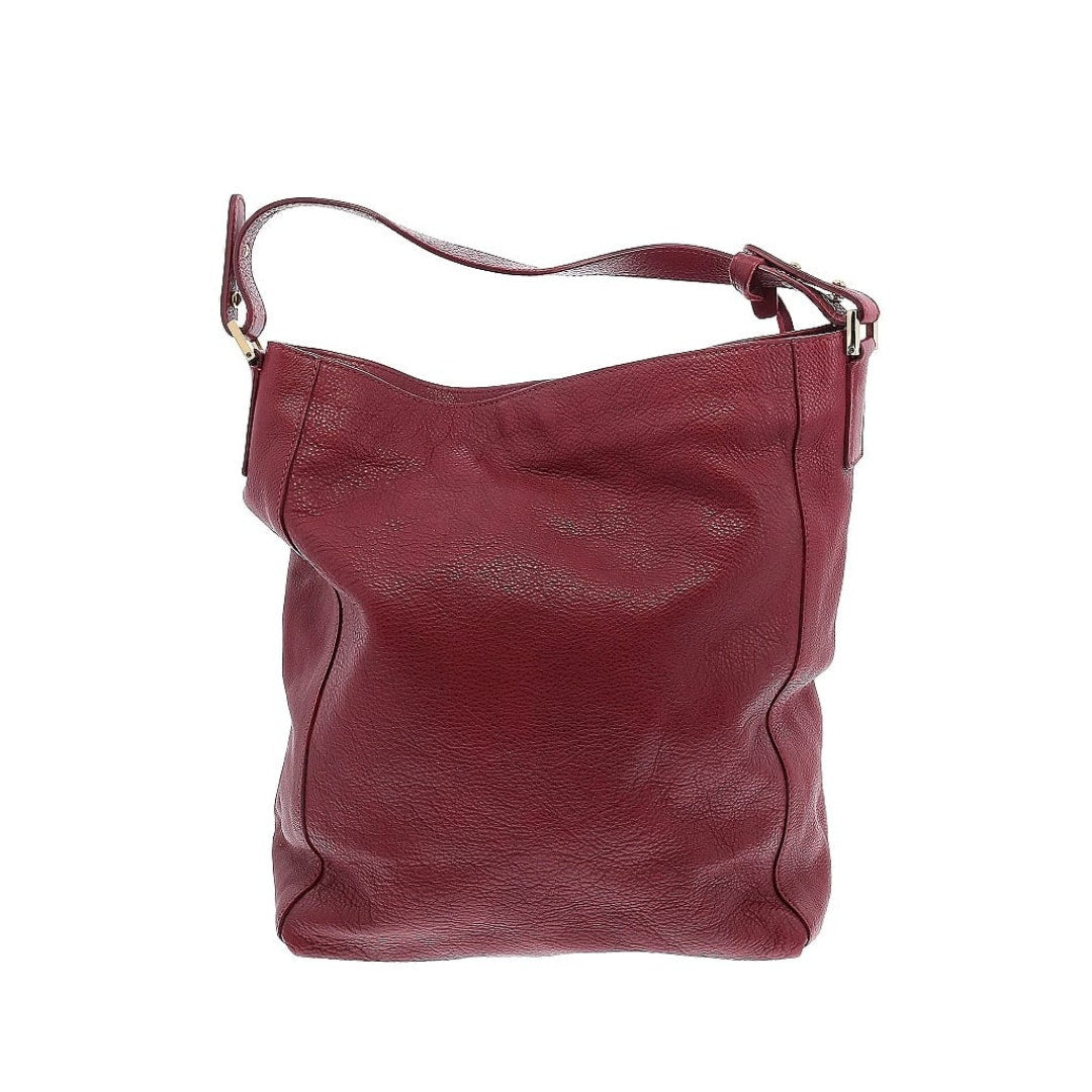 Varriale Dark Red Italian Leather Double Front Gold Zipper Bucket Shoulder Bag