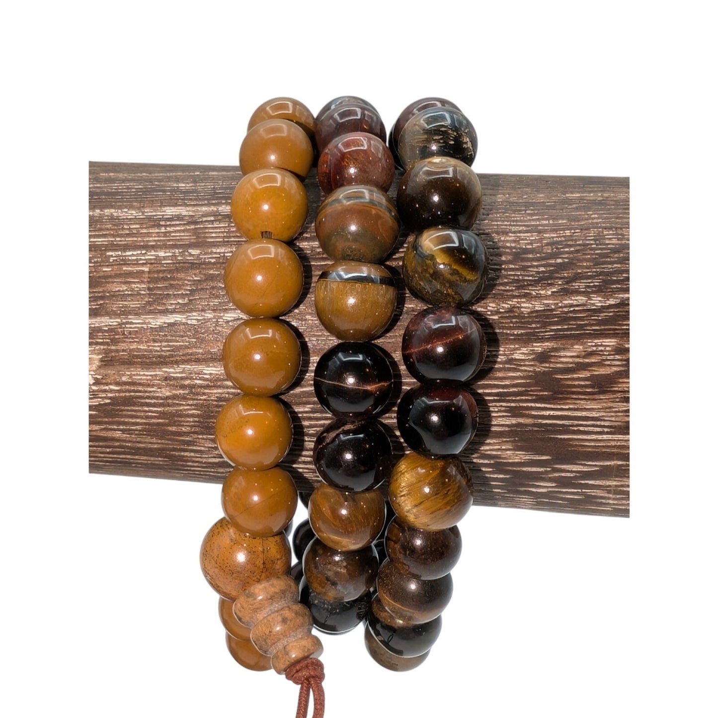 Three Semi-Precious Brown Stone Stretch/Pull Bracelets