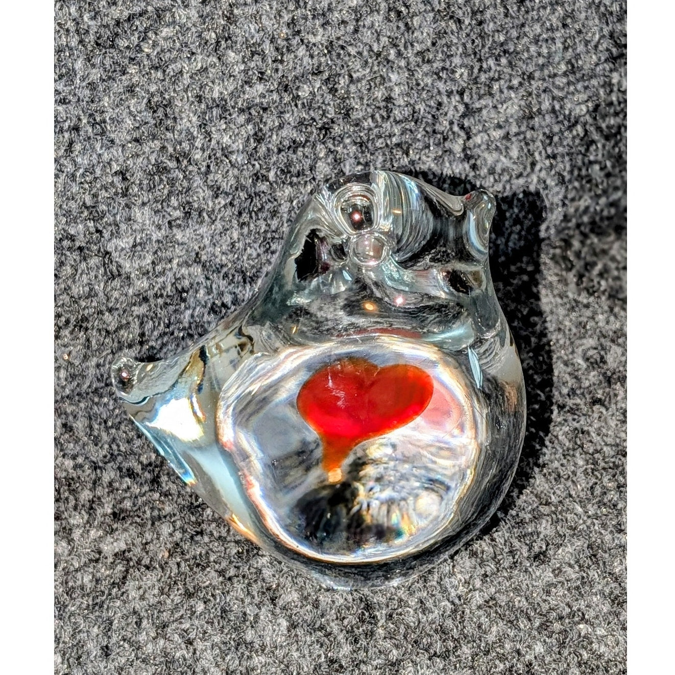 Made in Sweden Clear Art Glass Bird W/ Red Heart Paperweight Figurine