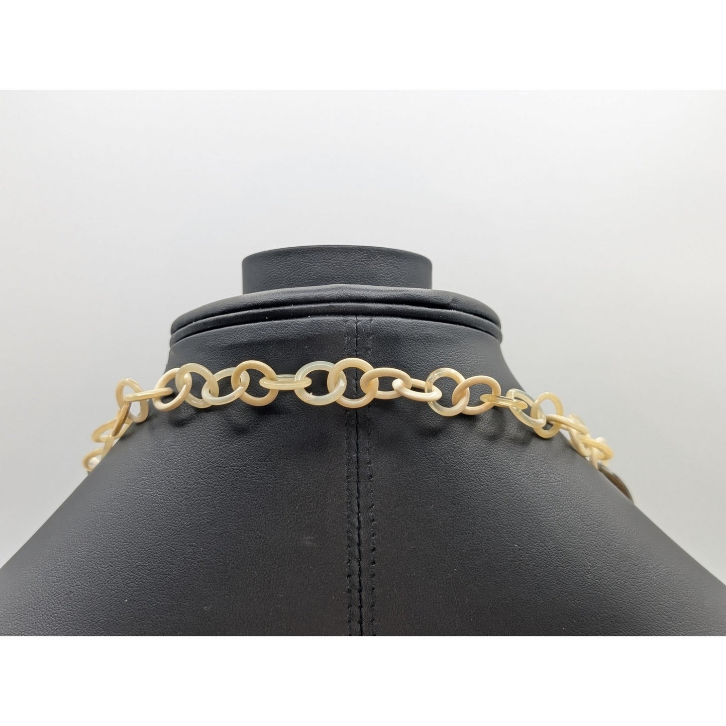 Artisan Created Boho Wood Look Lucite Oval Disk & Loopy Chain 32" Necklace