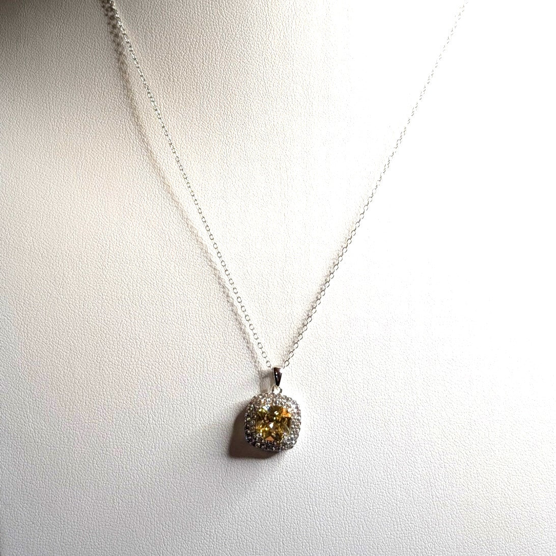 925 Sterling Silver White & Yellow CZ Pendant 18" Rolo Chain Necklace