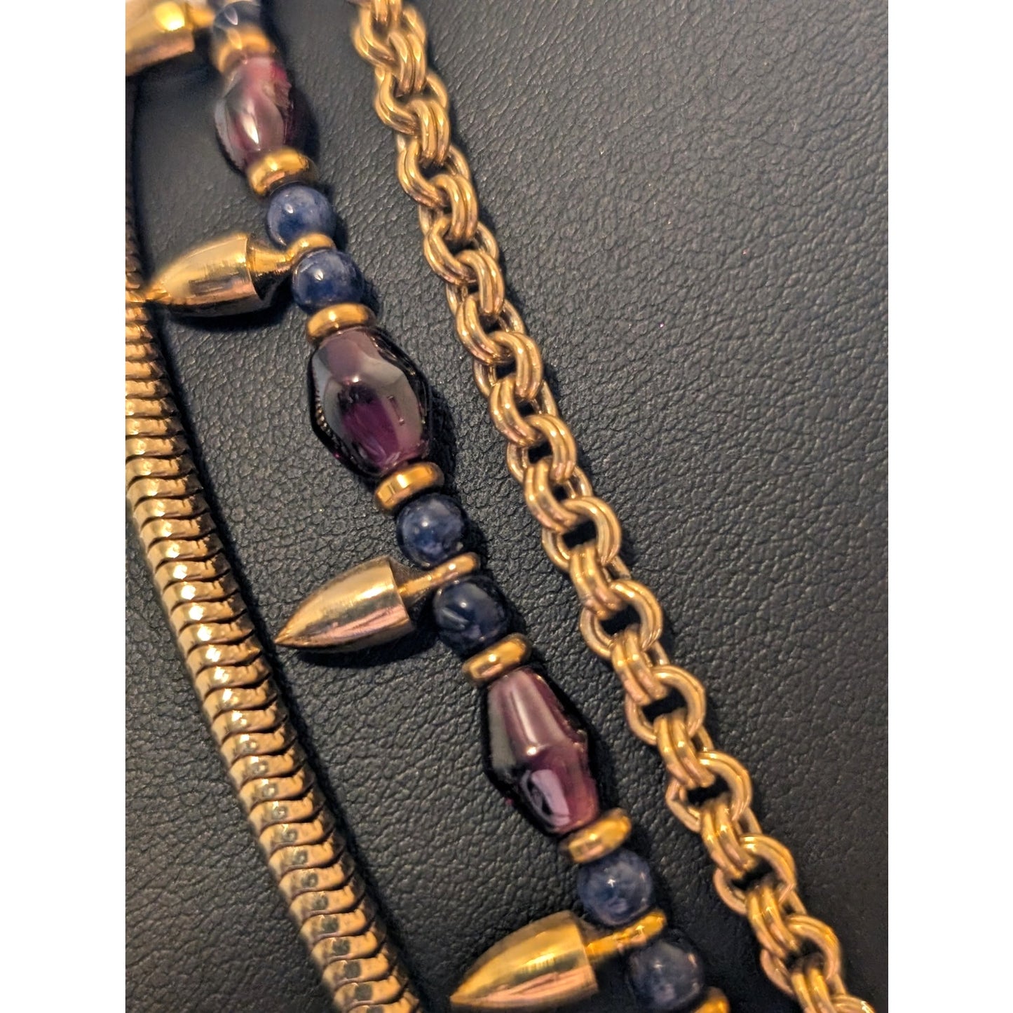 Layered Look Three Necklace Gold Tone Edgy Theme Lot