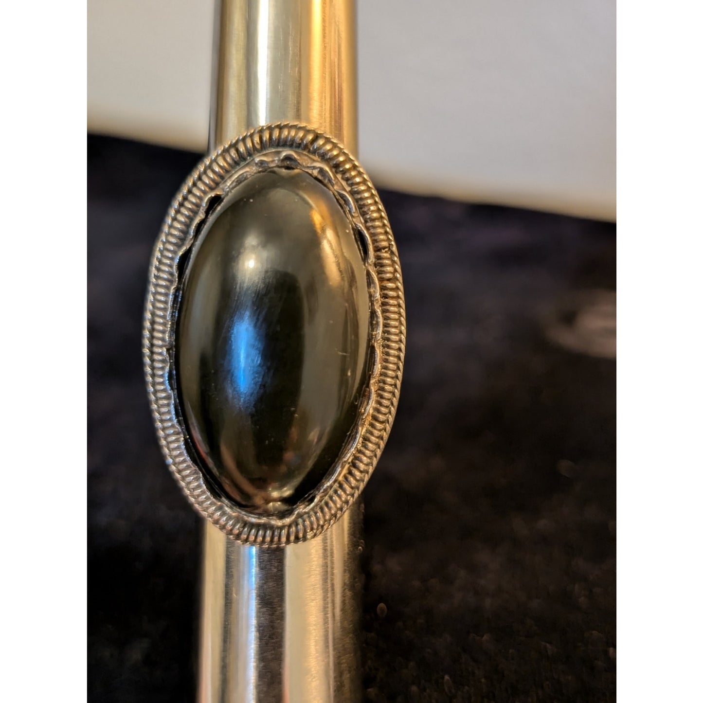 Vintage 925 Sterling Silver Mexico Large Oval Black Stone Ring Size 5.25