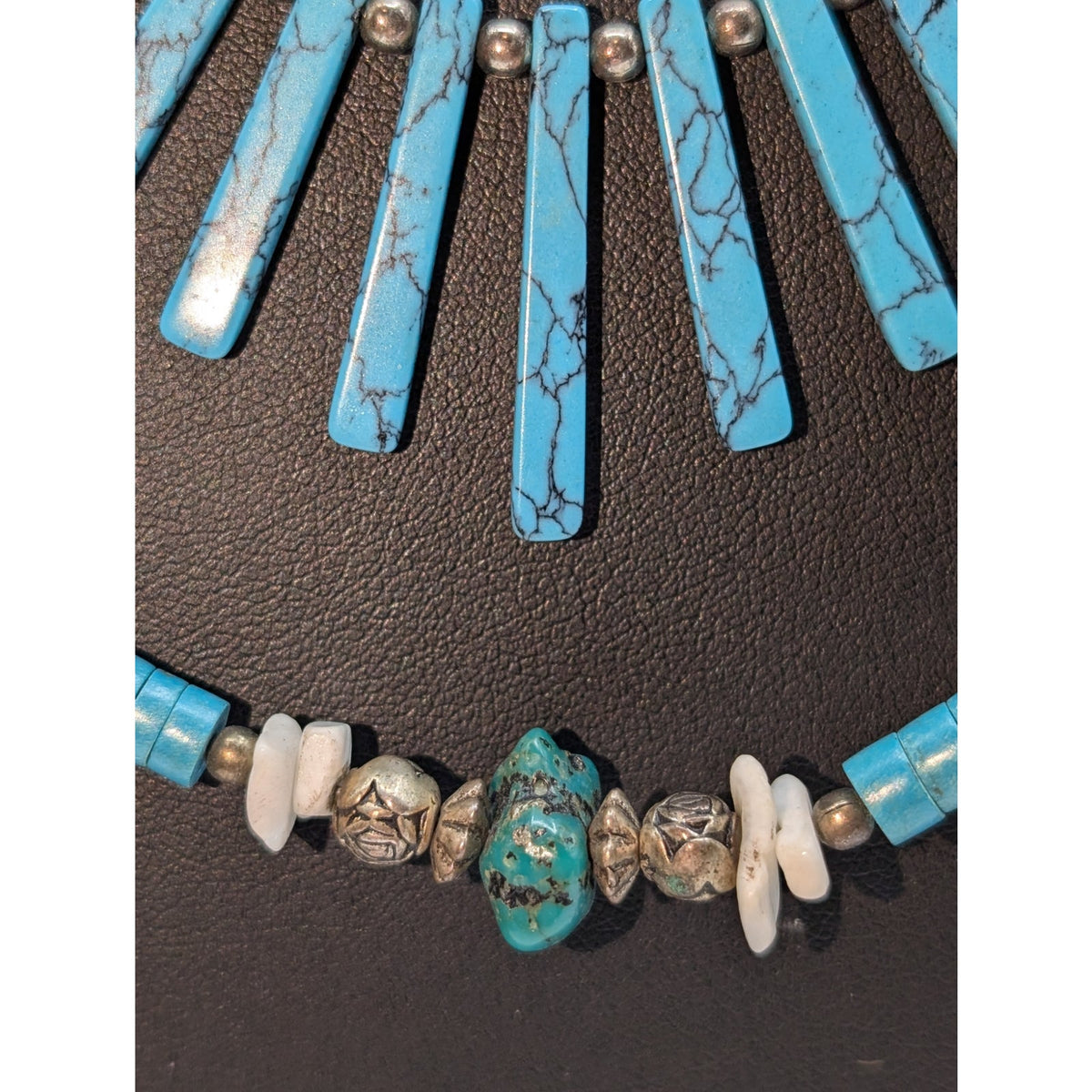 1970s Native American Liquid Silver Turquoise Double Strand Beaded Necklace