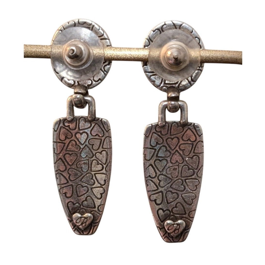 Brighton 'Phoenix' Faux Croc Brown & Black Silver Tone Dangle Pierced Earrings