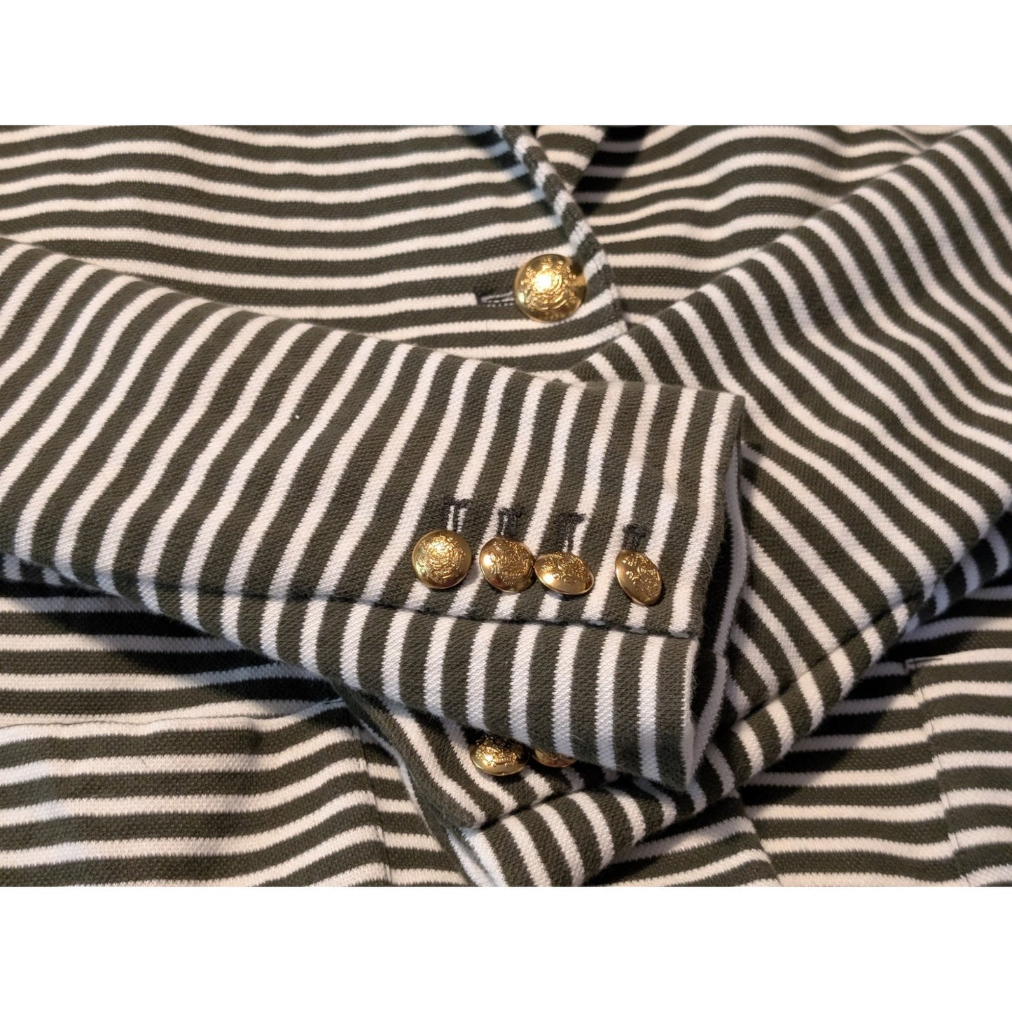 Lauren Ralph Lauren Olive Striped Pique Knit Gold Button Blazer Womens' Sz XL