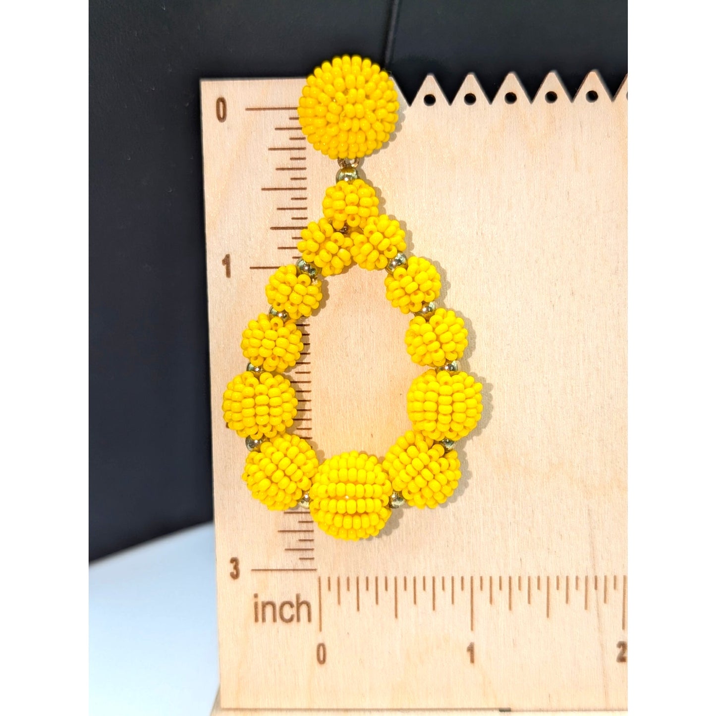 Vintage Yellow Seed Beaded Large Statement Dangle Earrings