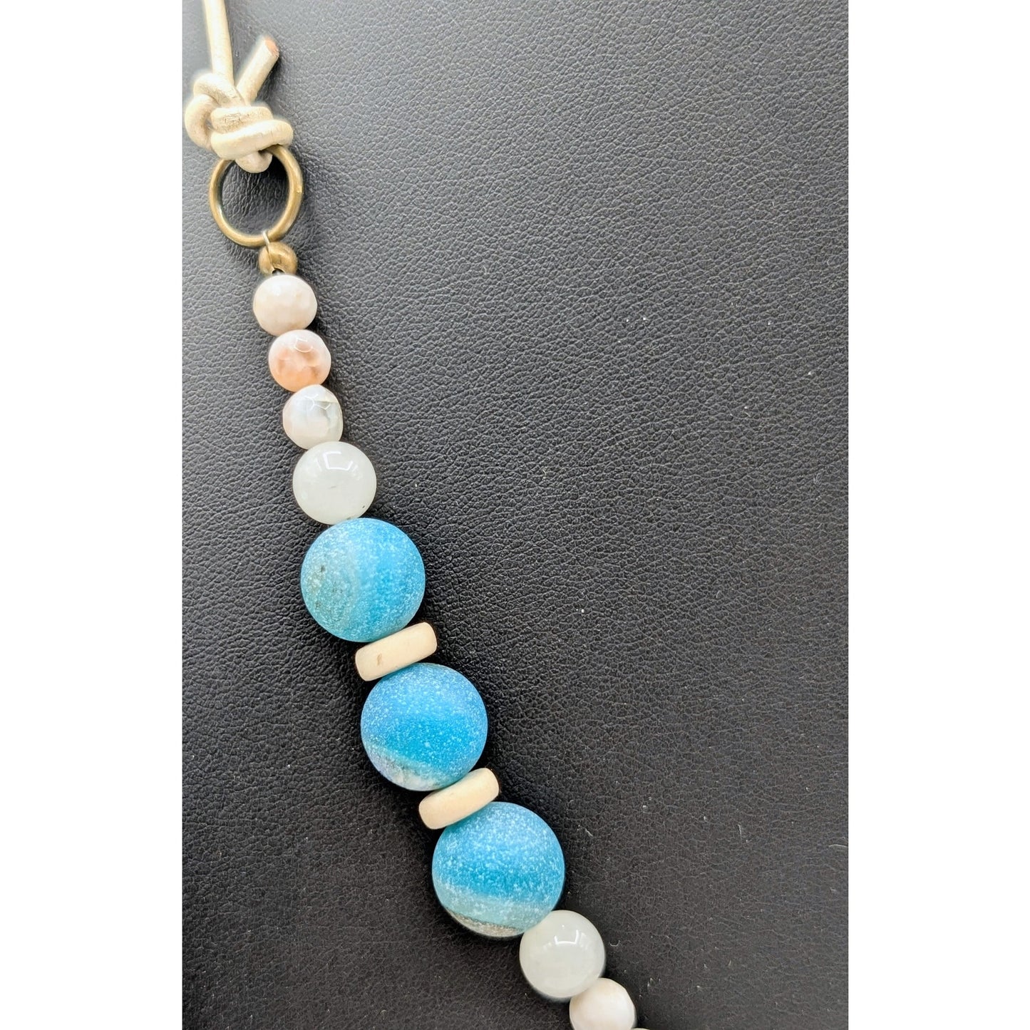 Boho Blue Pink White Black Stone Beaded Pink Tipped Tassel Long Cord Necklace