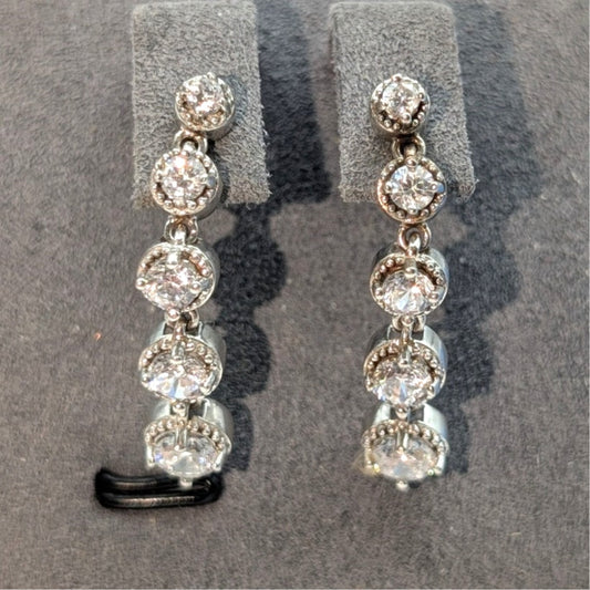 925 Sterling Silver Graduated Crystal CZ Dangle Earrings