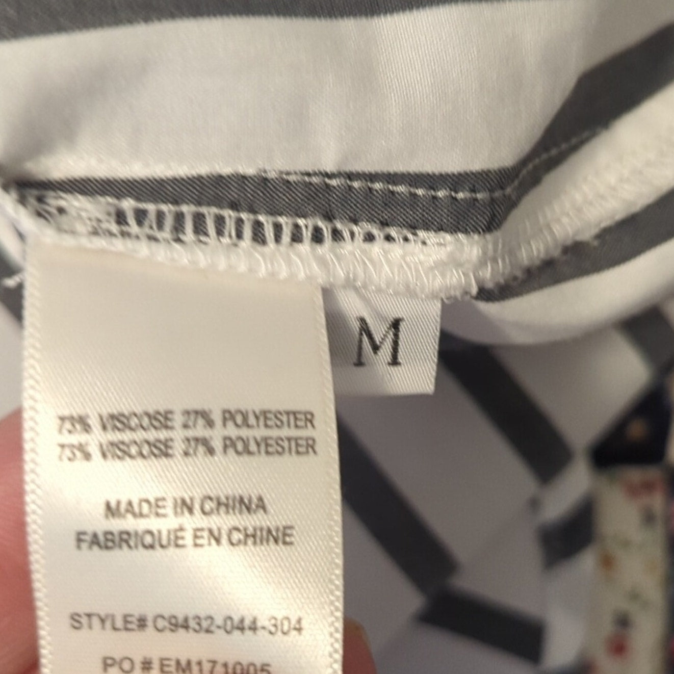 Cloth & Stone Gray Striped Button Up Back Long Sleeve Front Pocket Blouse W Sz M