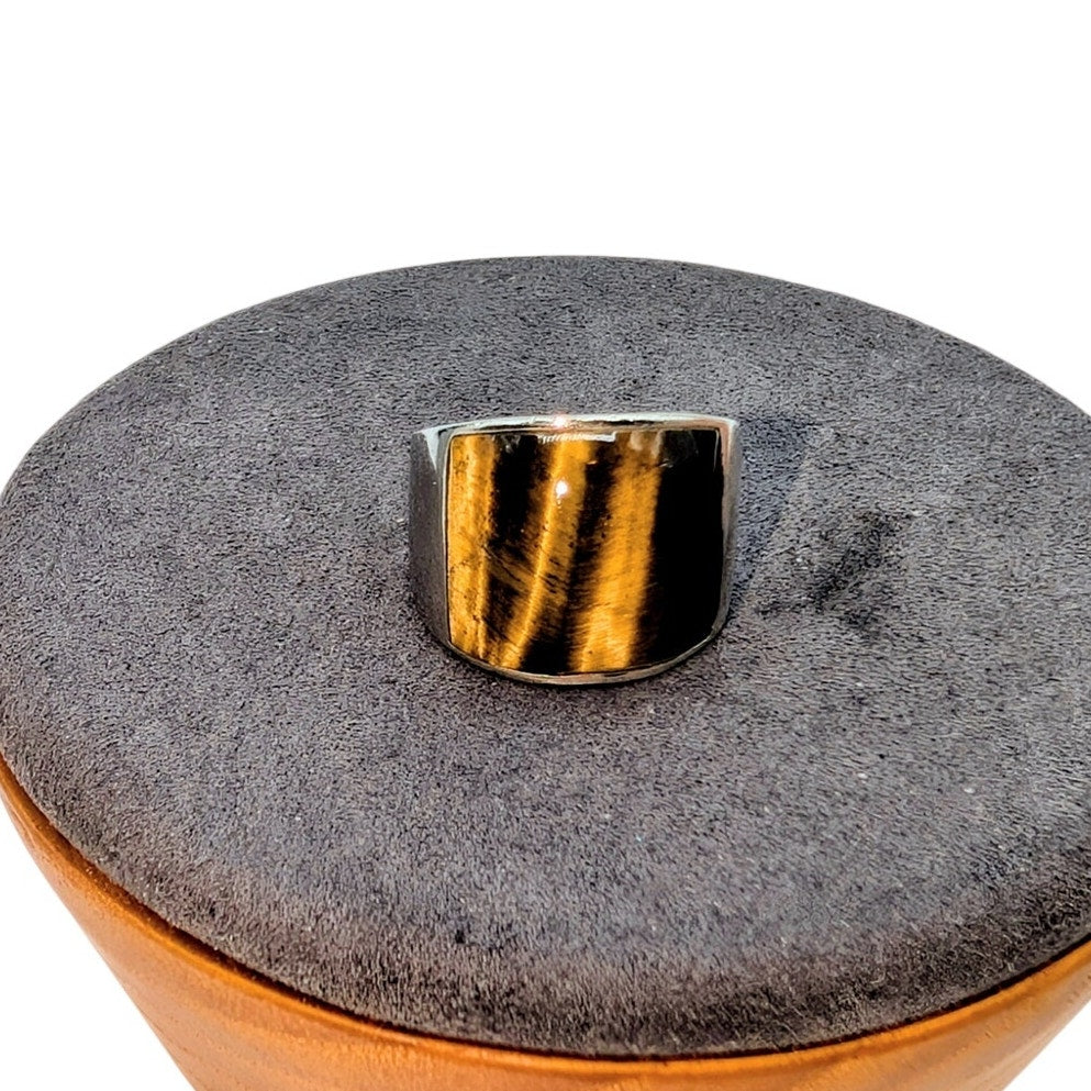 Vintage Tiger's Eye Inlay 925 Sterling Silver Ring Size 5.75