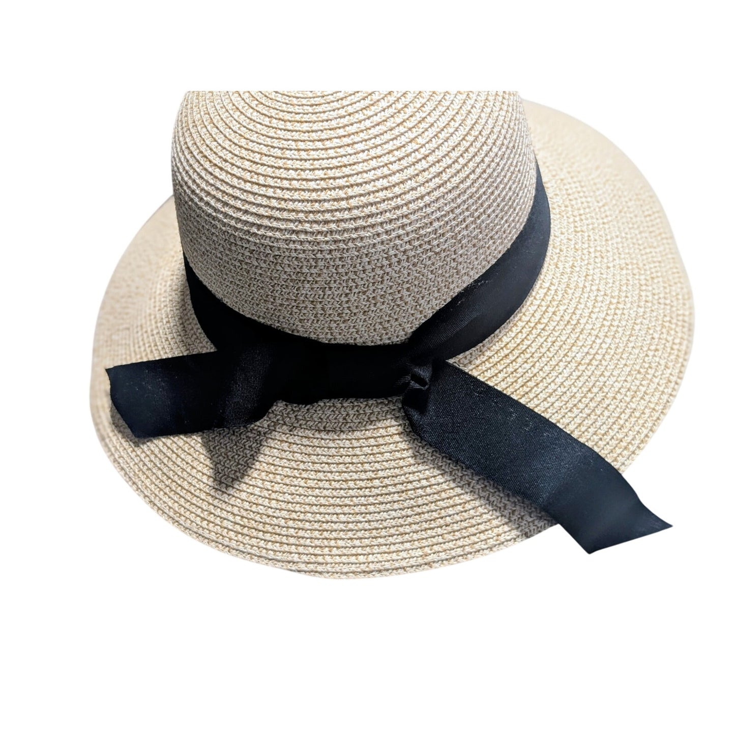 Furtalk Womens Summer Wide Brim Sun Hat Black Ribbon Drop L/XL Paper