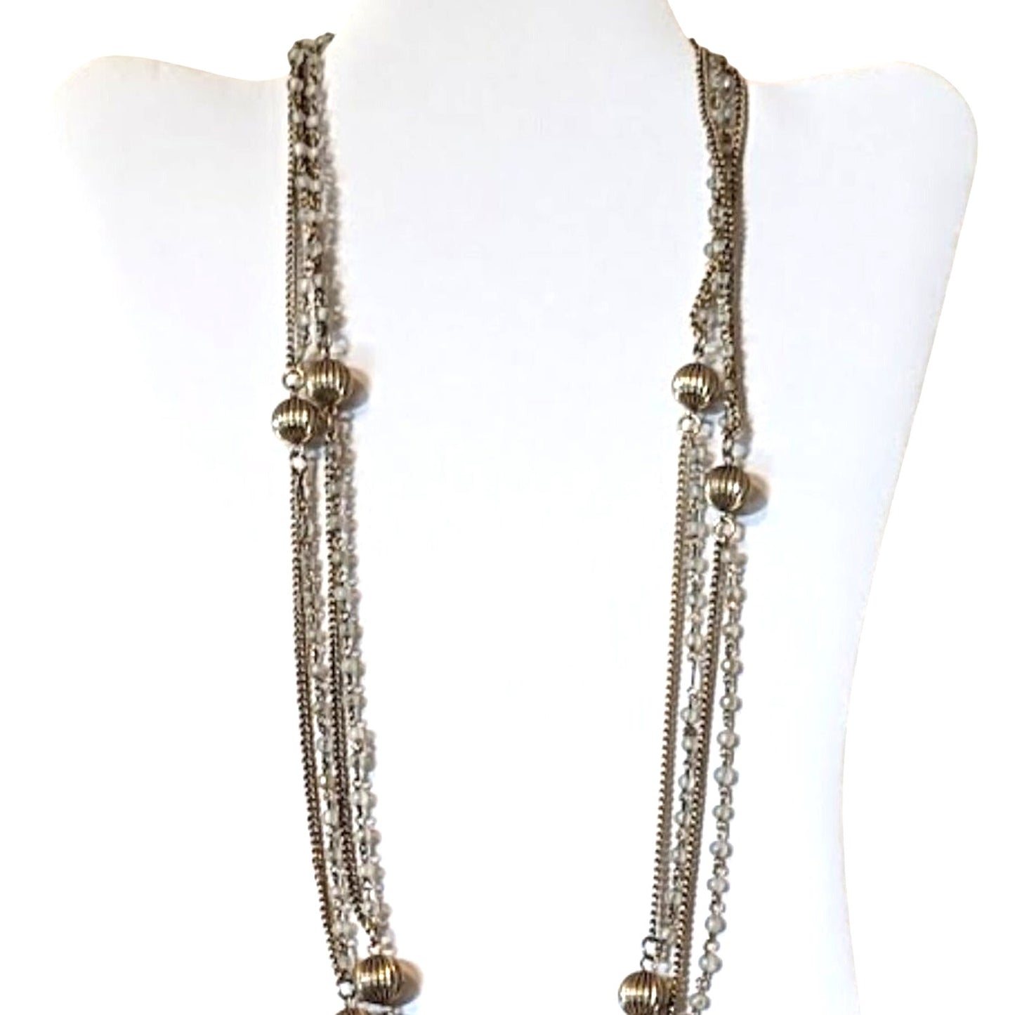 Vintage Gold Tone Two Strand Beaded 56" Long Chain Necklace