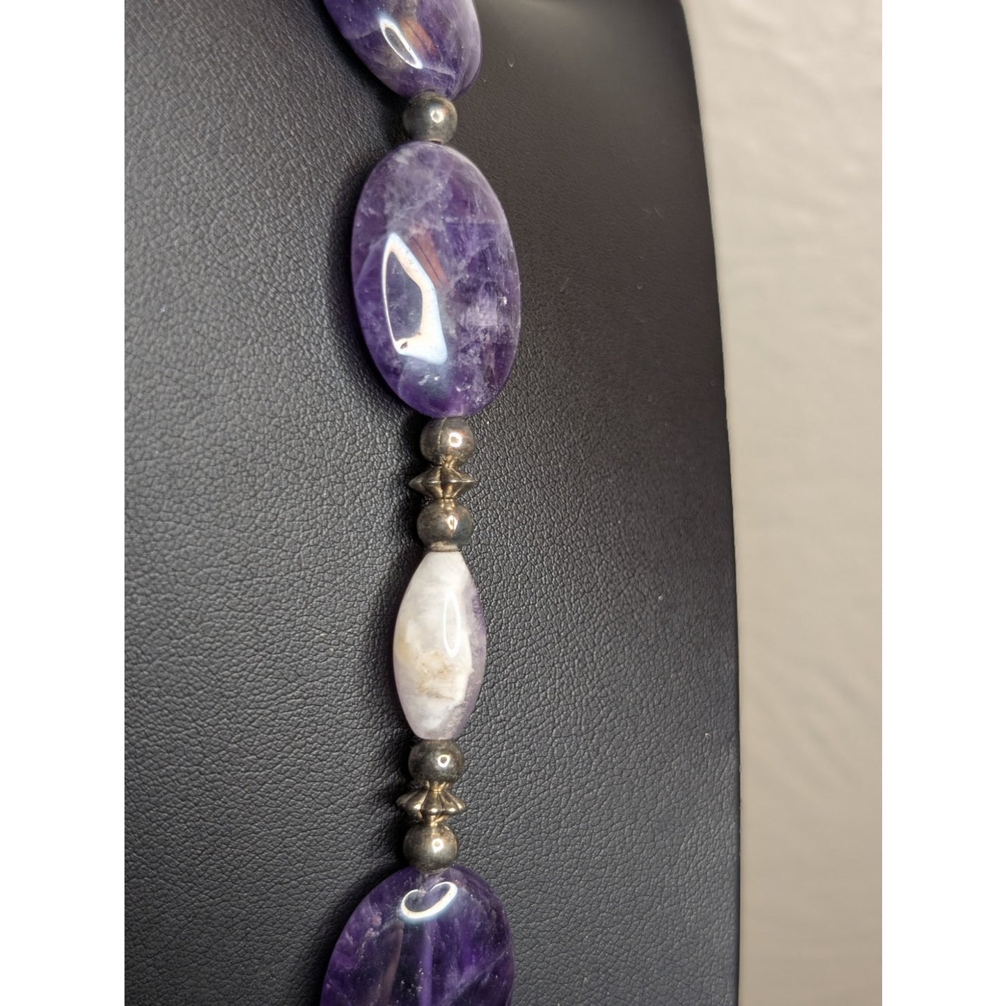 Genuine Amethyst & Jadeite Stone 28" Toggle Clasp Necklace
