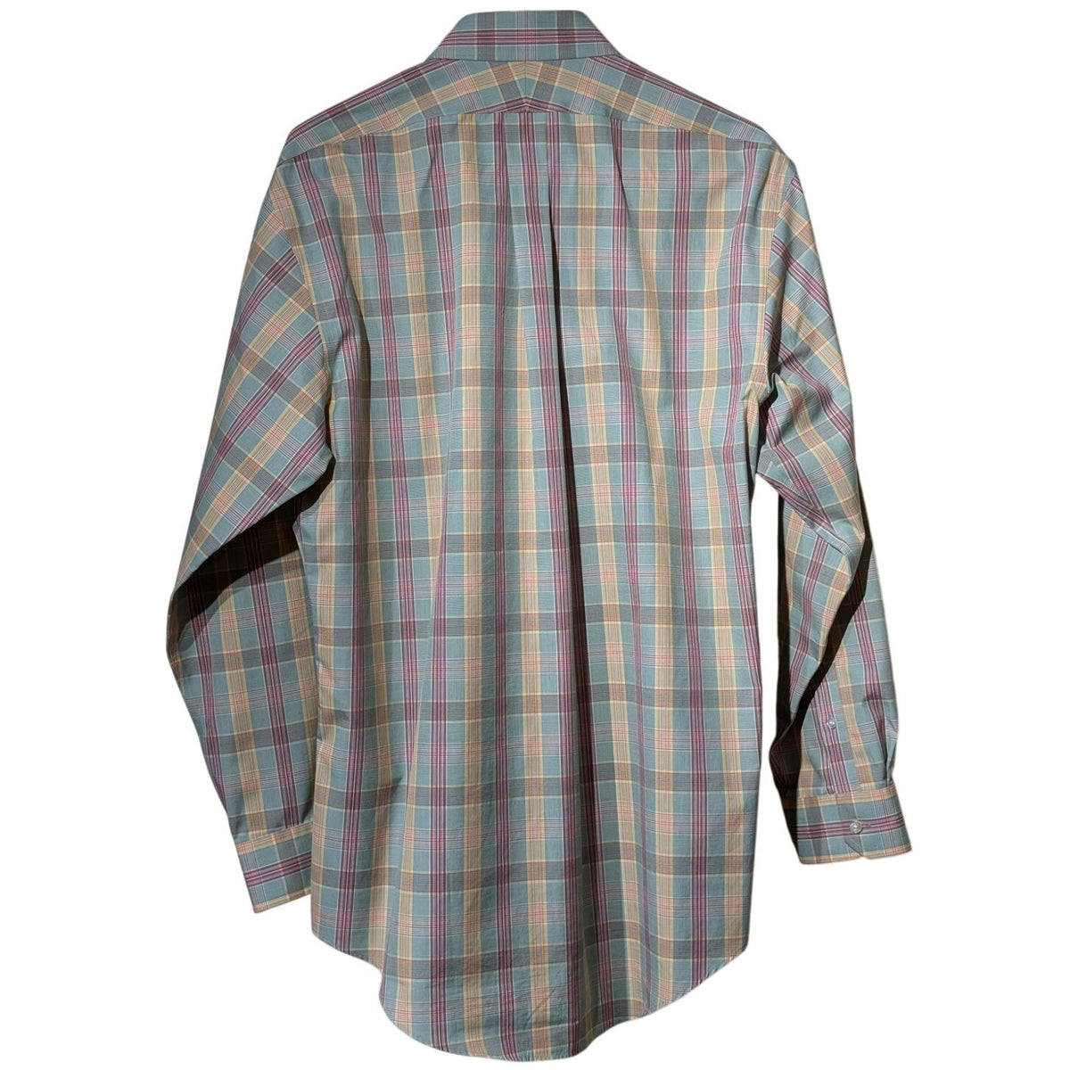 Lands' End Mint Plaid No Iron Tailored Fit Button Front Mens' Size 16-33 Shirt