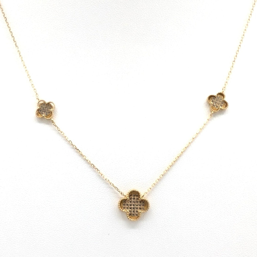 EHC 925 Vermeil Three Floating CZ Quatrefoil 16" & 18" Dainty Necklace