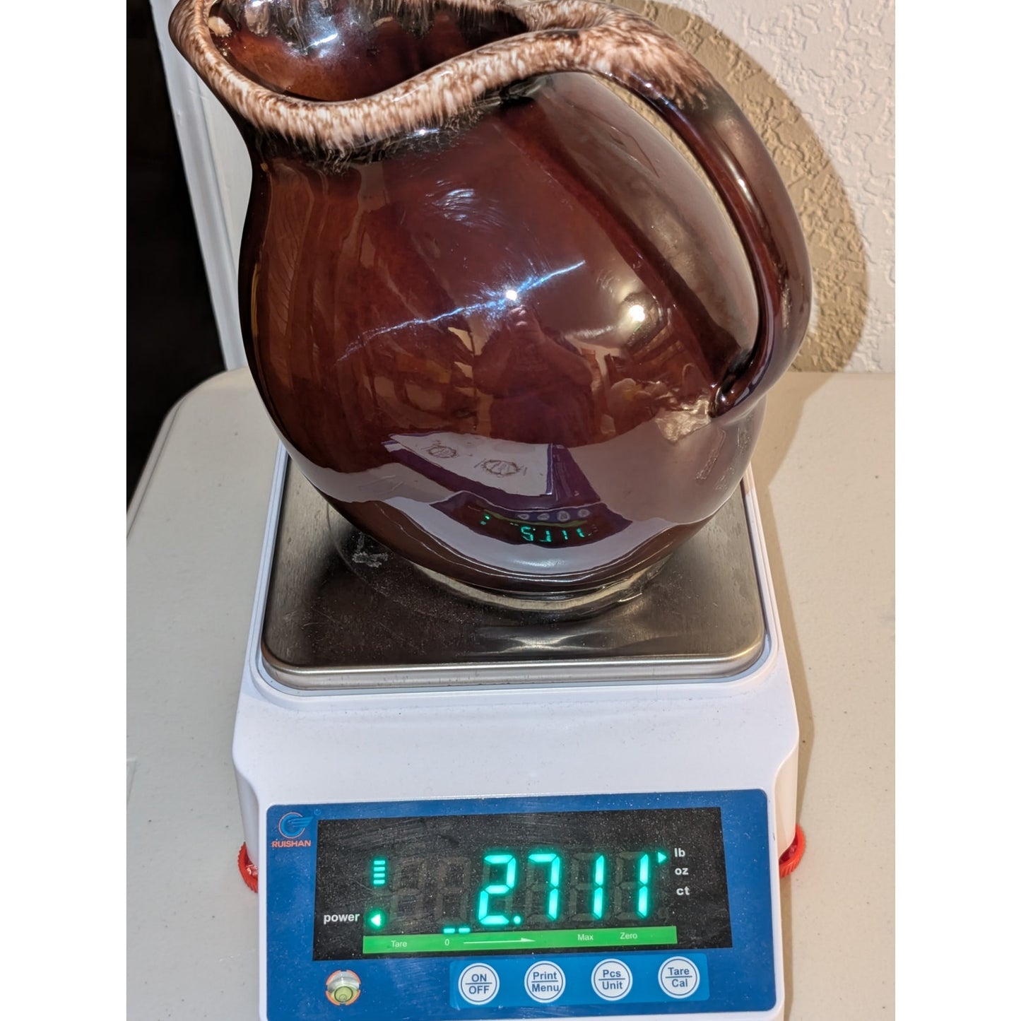 Vintage Hull Pottery Made in USA Brown Drip Glaze Ball Pitcher
