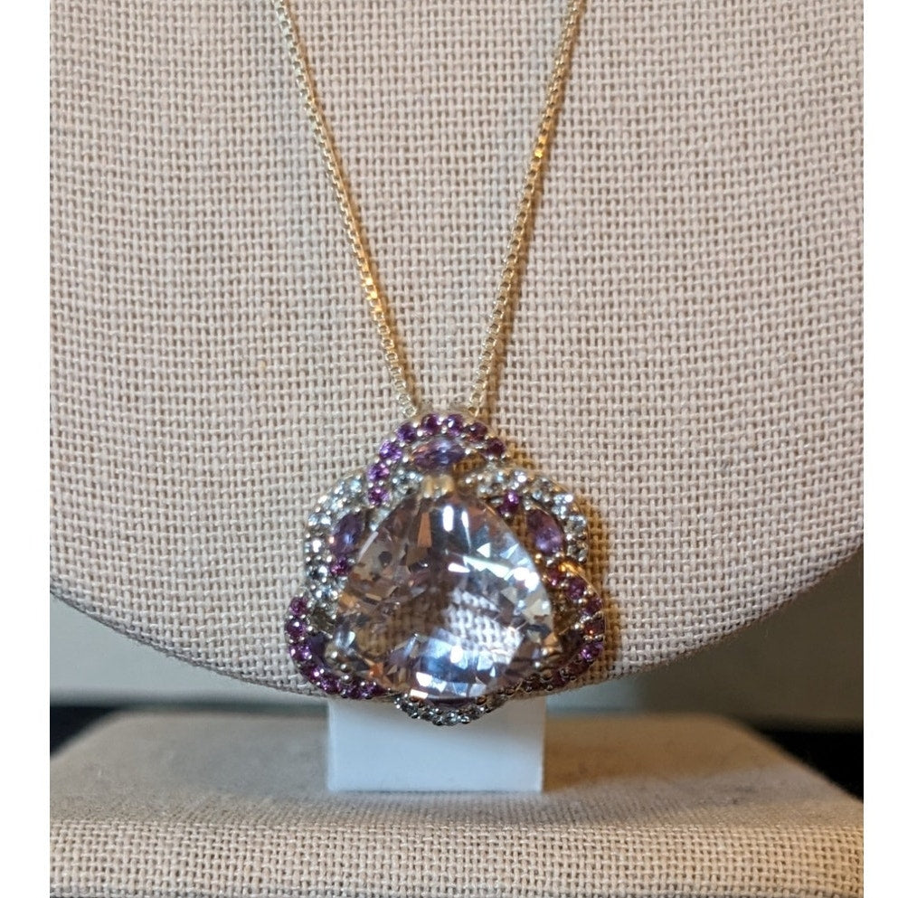 925 Lavender Faceted Trillion Cut Amethyst W/ Marquis Stones & Rounds Necklace