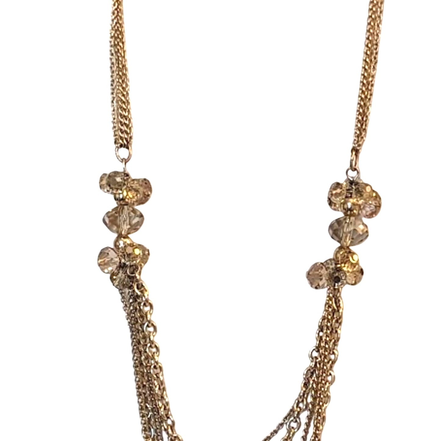 Champagne Crystal Cluster Gold Tone Multi-Chain Long Necklace