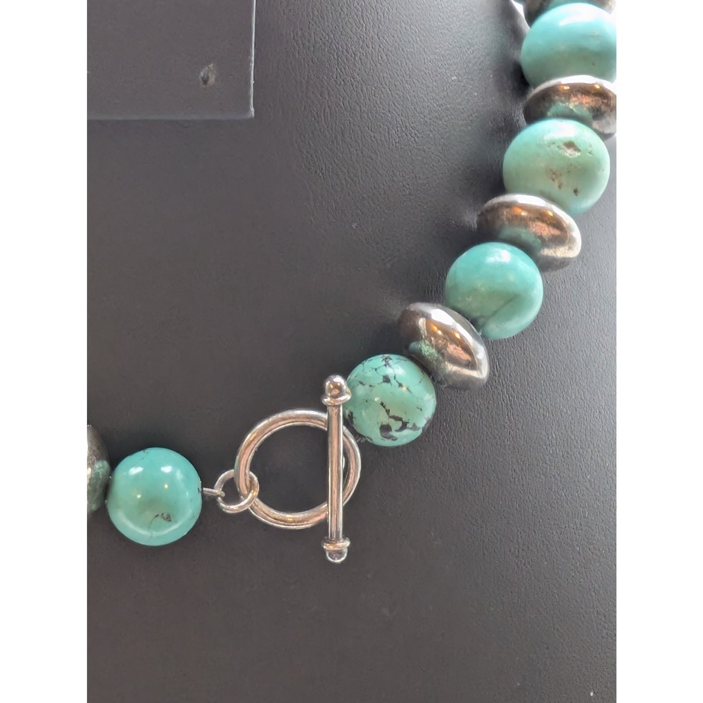 VTG 925 Sterling Silver Chunky Beaded Natural Stone Toggle Clasp Necklace 91.84g