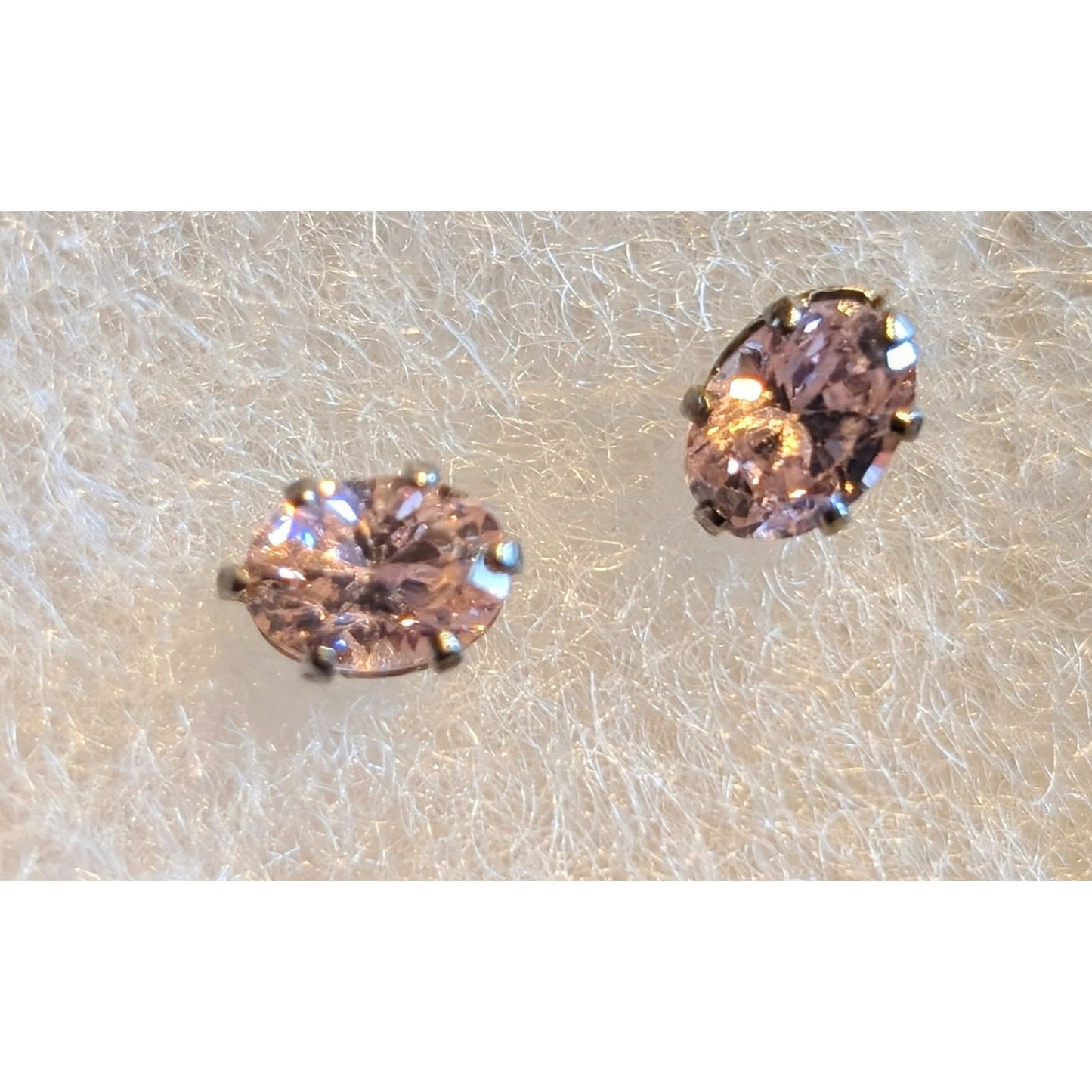 925 Sterling Silver Pale Fiery Pink Oblong CZ Stud Earrings