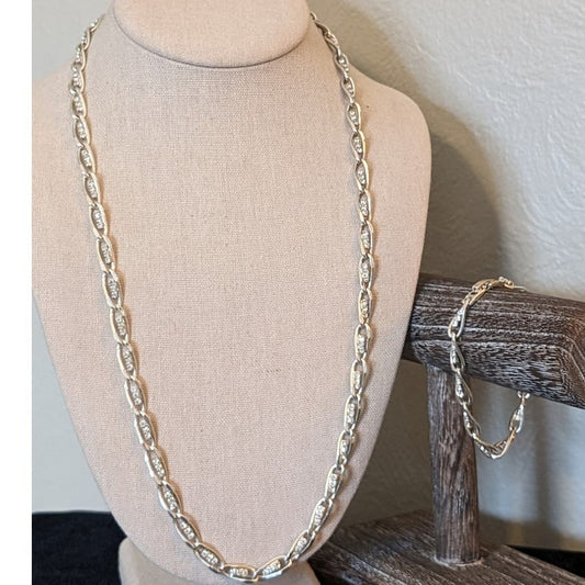 Triple Austrian Crystals Set in Silver Plated Chain Necklace & Matching Bracelet