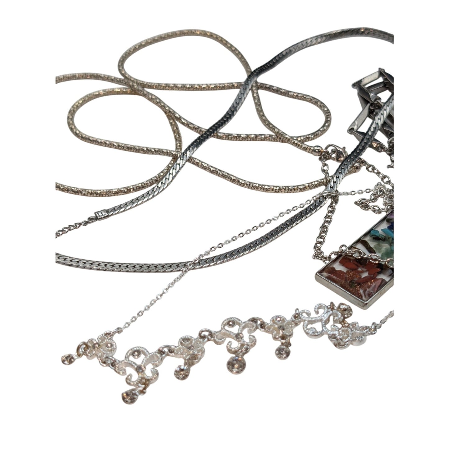 Lot of Six Silver Tone Vintage to Modern Chain Necklaces