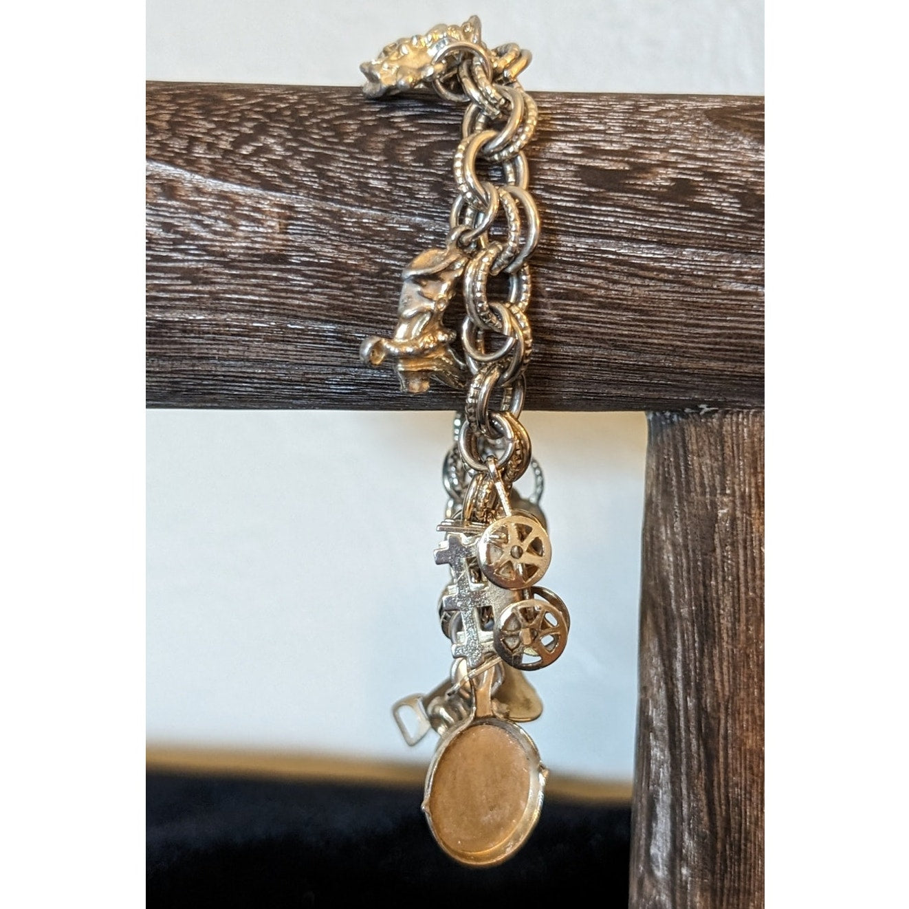 1930 Vintage Silver Plated Western Cowboy 3D Charm Bracelet W/ Foldover Clasp