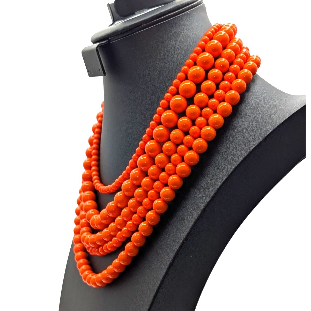 Five Strand Orange Acrylic Beaded Necklace and Three Stretch Bracelet Mixed Lot