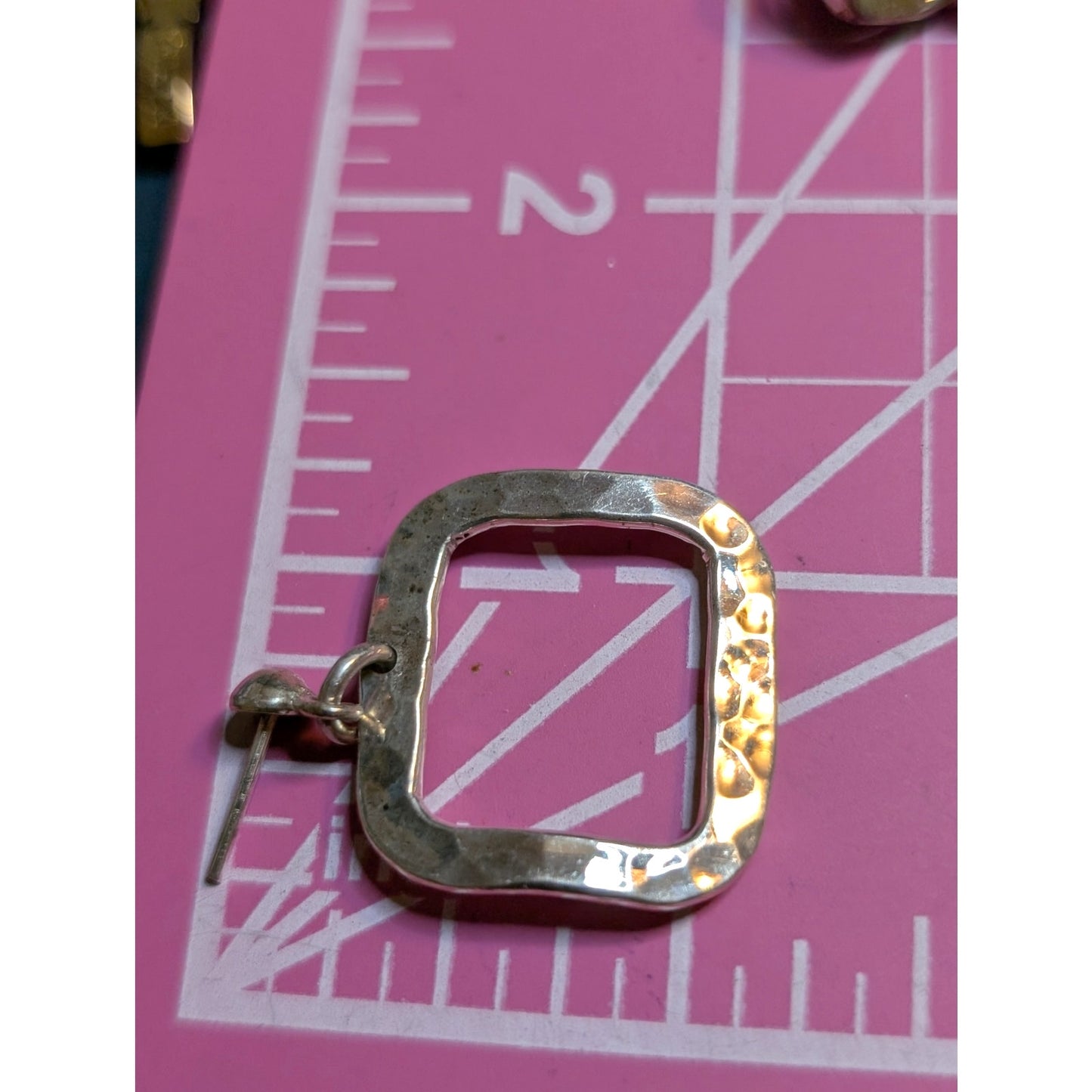 Vintage 925 Sterling Silver Ball Post Hammered Rectangle Drop Earrings