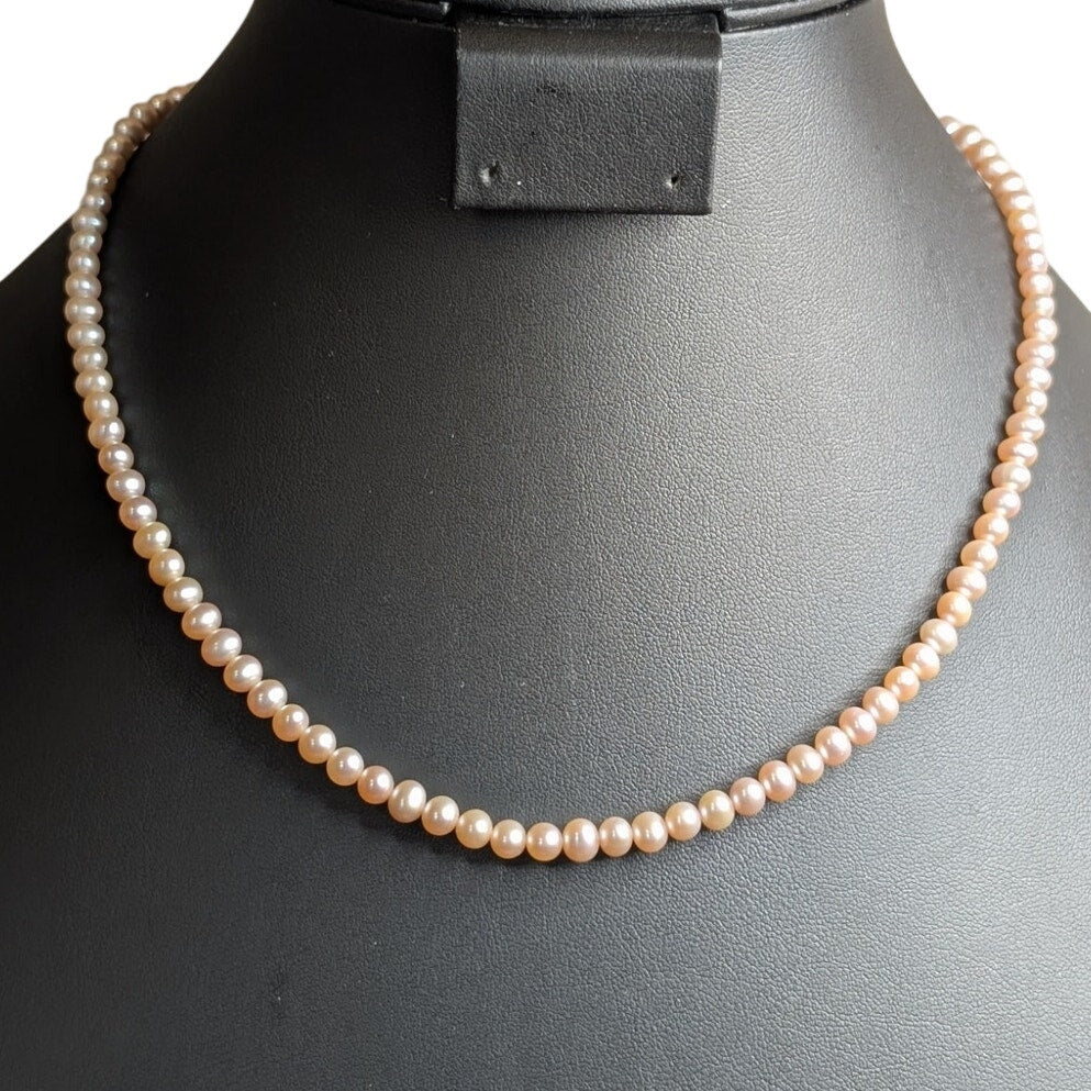 4mm - 5mm Genuine Pink Pearl 18" Strand Necklace W/ 14k Gold Clasp Need Restrung