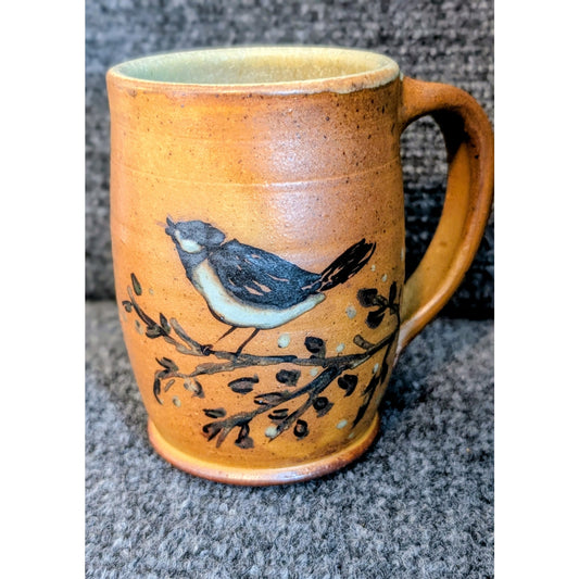 Signed Larkin Fox Pass Hand Thrown Bird on Branch Pottery Coffee Mug