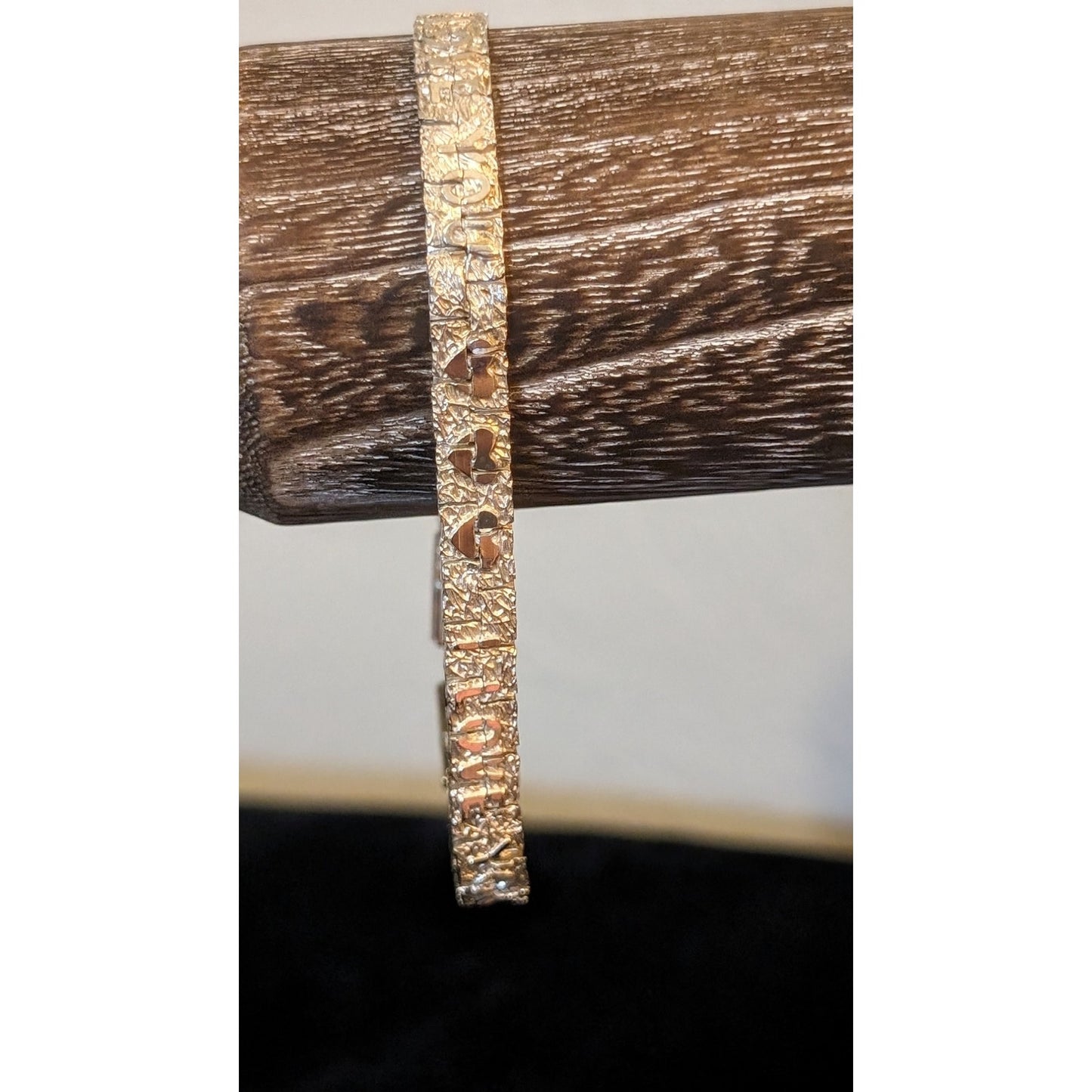 Vintage Silver Tone Silver Nugget 'I Love You' Bracelet W/ Fold Over Clasp